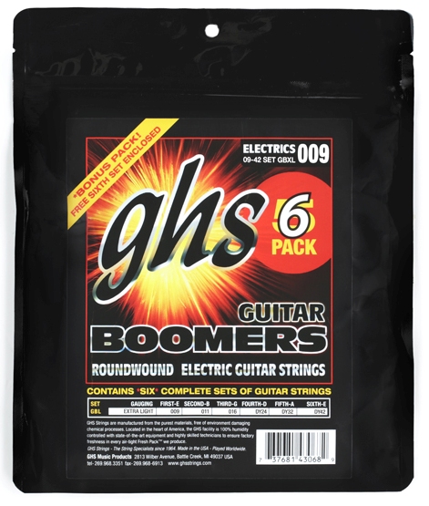 GHS Guitar Boomers - GBXL - Electric Guitar String Set, Extra Light, .009-.042, 6-Pack