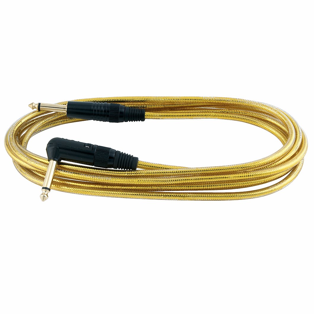 RockCable Instrument Cable - angled / straight TS (6.3 mm / 1/4"), 3 m / 9.8 ft - Gold