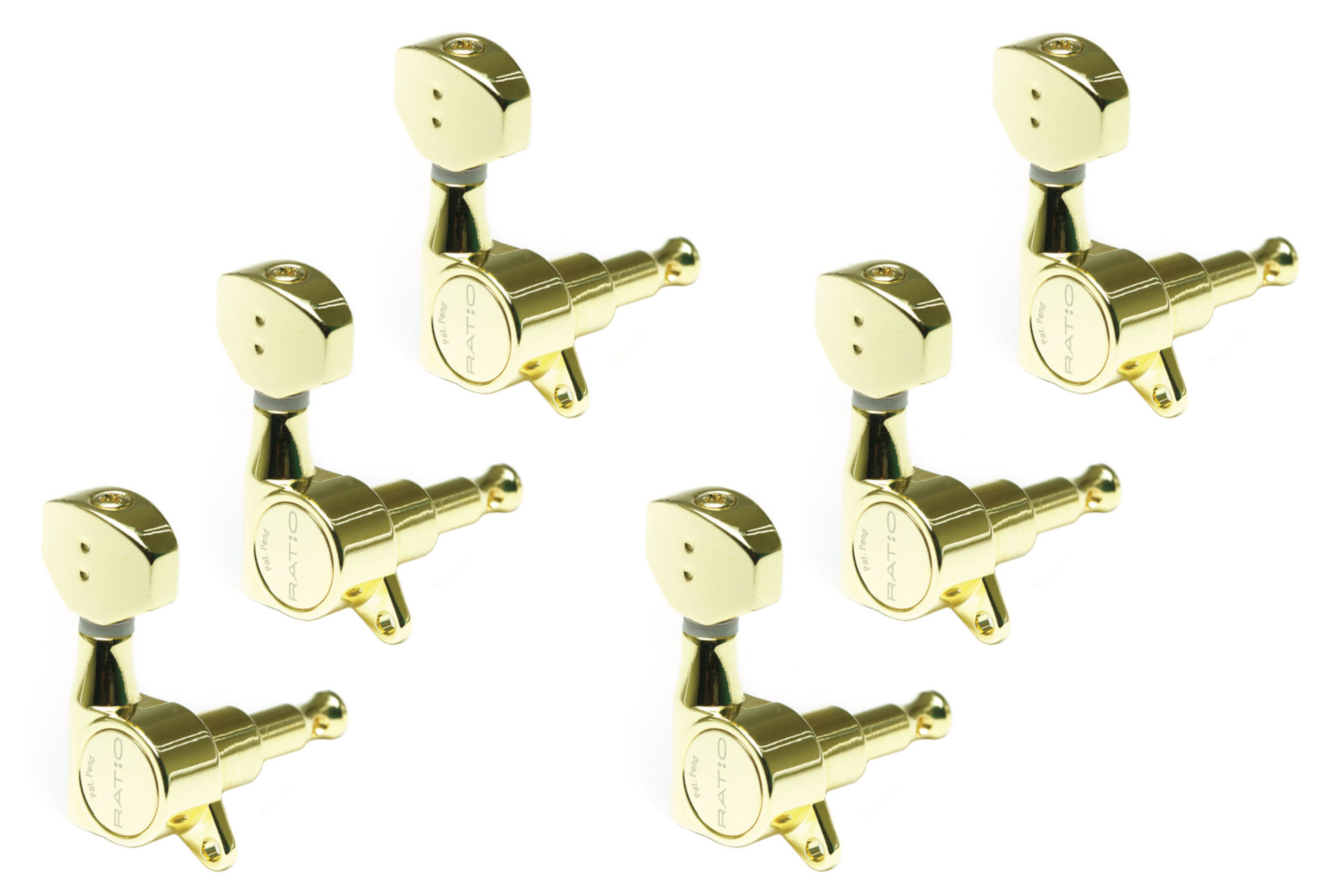 Graph Tech PRN-4721-G0 Ratio Electric Guitar Machine Heads with Mini Contemporary Button, Offset Screw - 6-in-Line, Bass Side (Left) - Gold