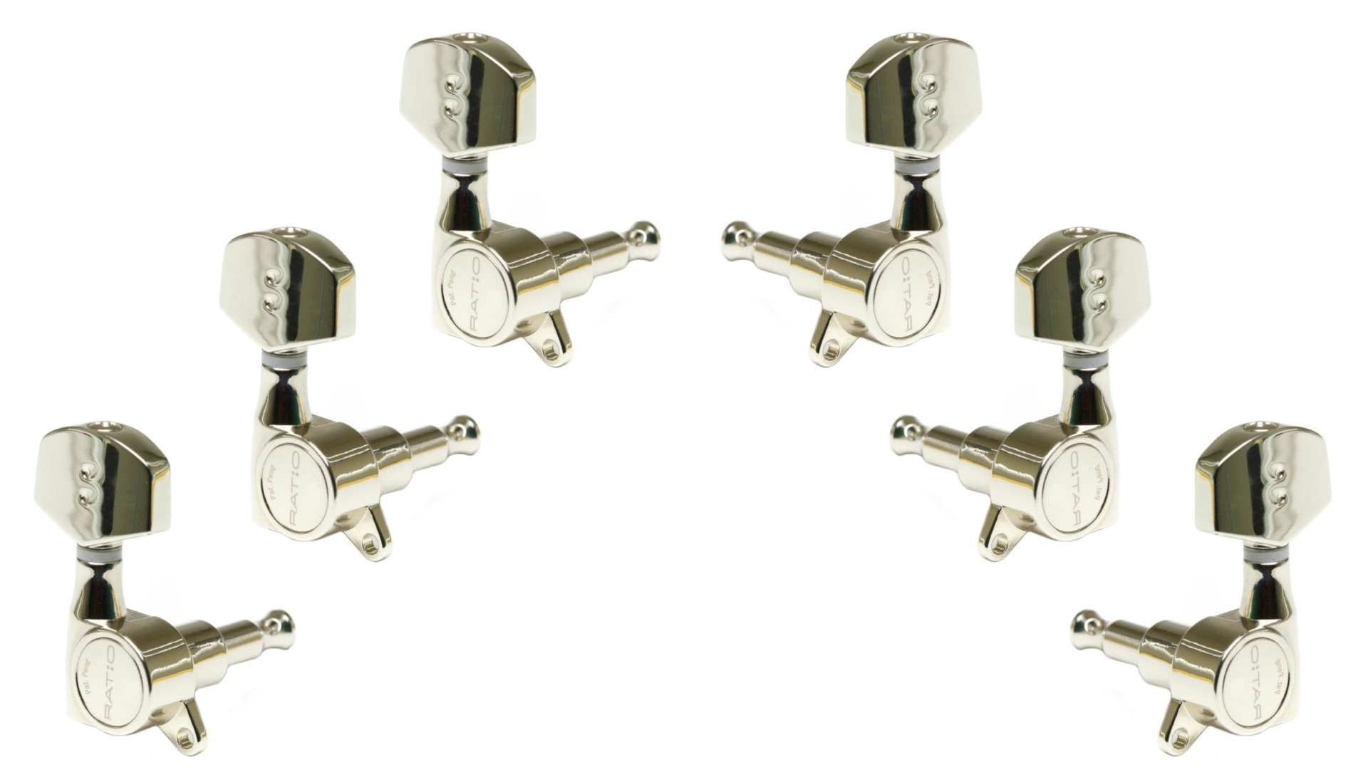 Graph Tech PRN-4411-N0 Ratio Acoustic Guitar Machine Heads with Contemporary Button, Offset Screw - 3 + 3 - Nickel
