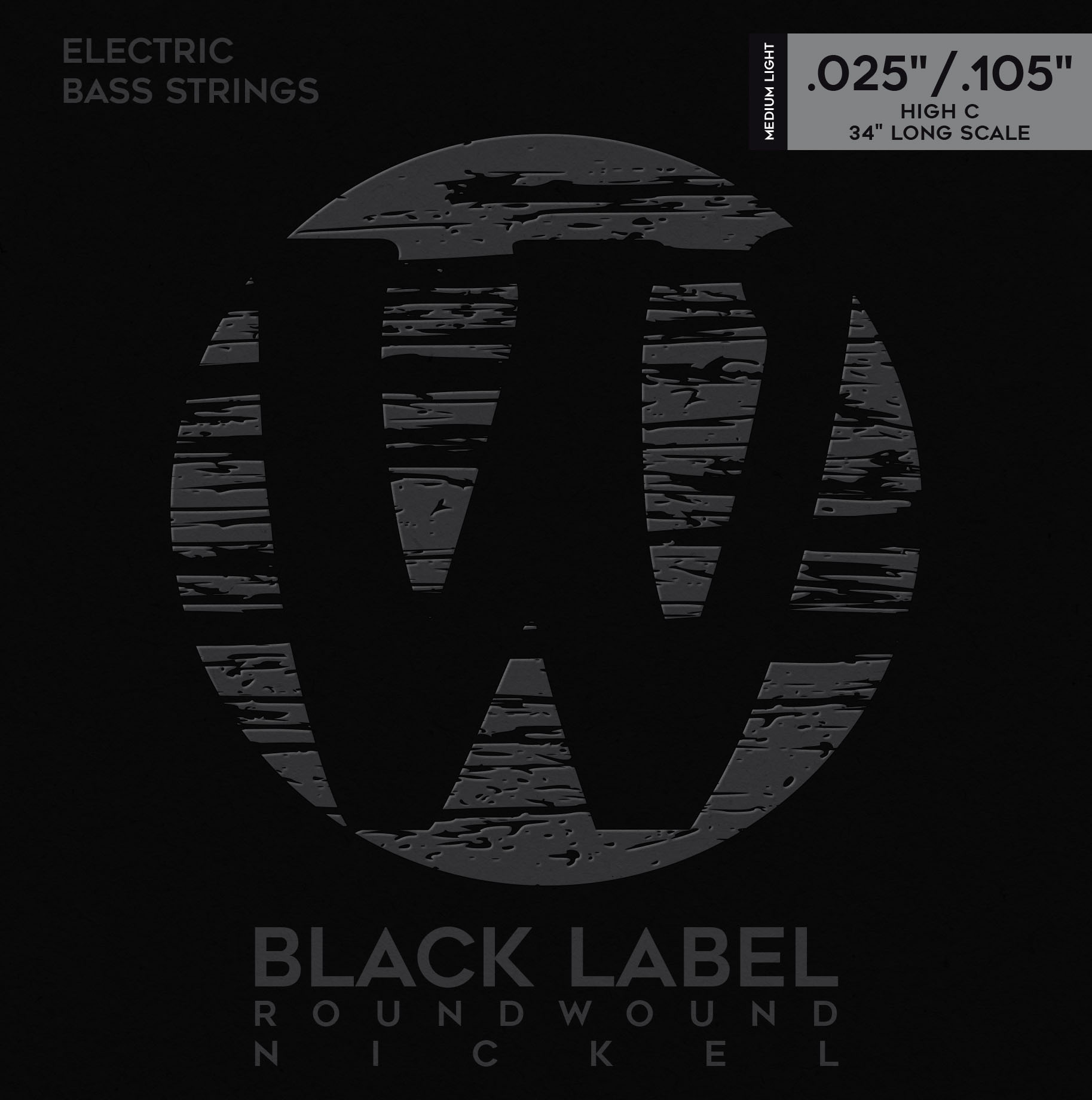 Warwick Black Label Bass String Set, Nickel-Plated Steel - 5-String, High C, Medium, .025-.105