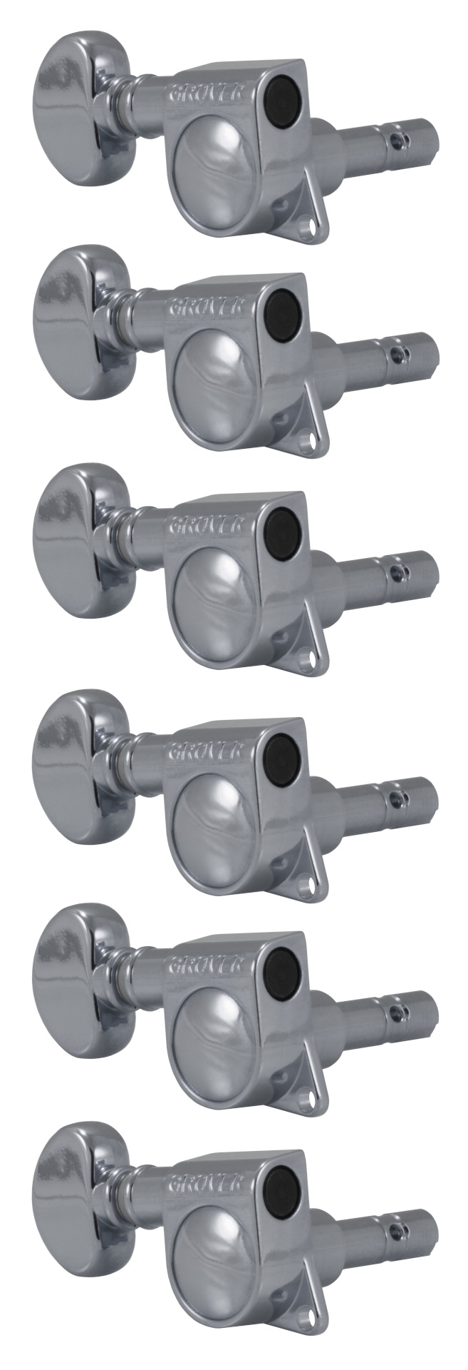 Grover 406CL6 Mini Locking Rotomatics with Round Button - Guitar Machine Heads, 6-in-Line, Lefthand, Treble Side (Right) - Chrome