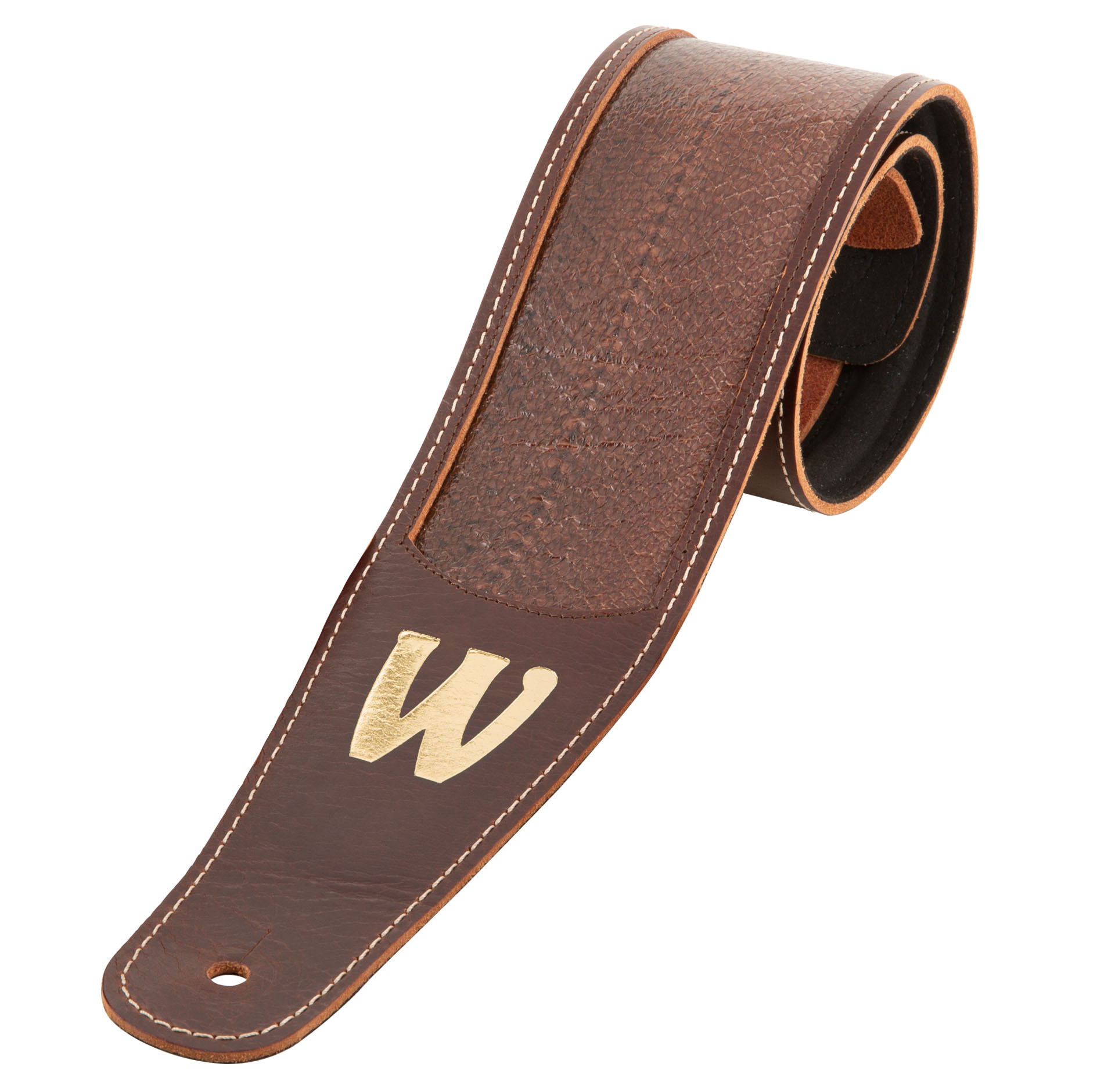 Warwick Masterbuilt Genuine Leather Bass Strap - Brown, Gold Embossing
