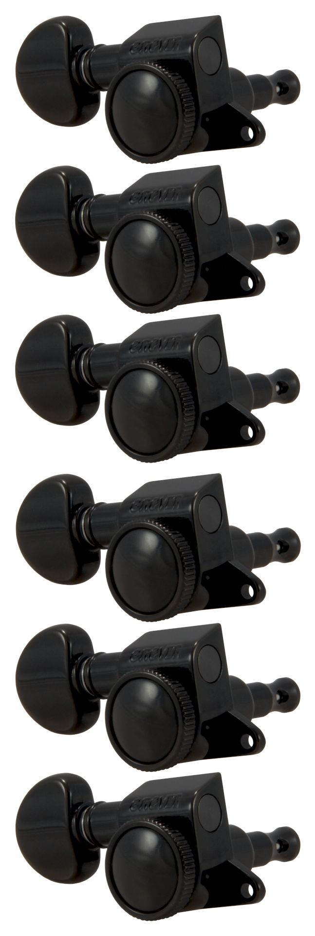 Grover 505BCL6 Mini Roto-Grip Locking Rotomatics - Guitar Machine Heads, 6-in-Line, Lefthand, Treble Side (Right) - Black Chrome