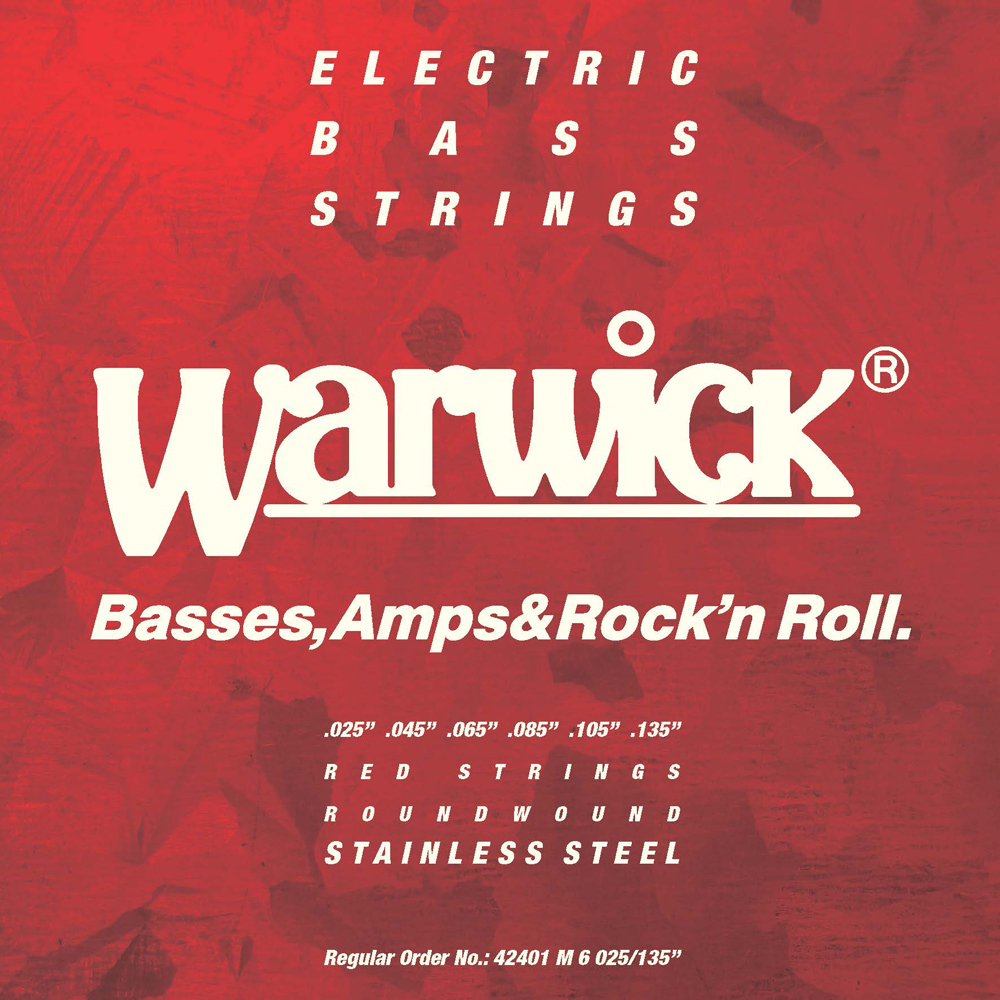 Warwick Red Strings Bass String Set, Stainless Steel - 6-String, Medium, .025-.135