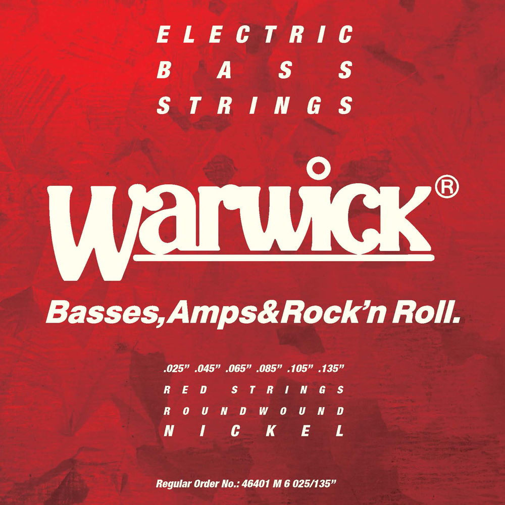 Warwick Red Strings Bass String Set, Nickel-Plated Steel - 6-String, Medium, .025-.135