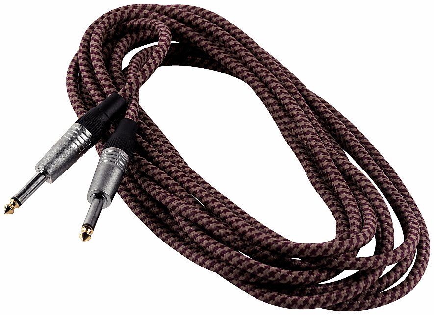 RockCable Instrument Cable - straight TS (6.3 mm / 1/4"), 9 m / 29.5 ft - Bordeaux Tweed