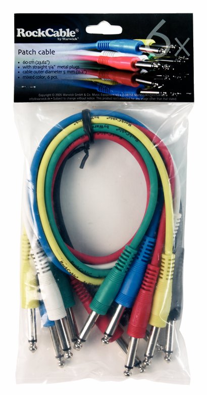 RockCable Patch Cable Set - straight TS (6.3 mm / 1/4"), multi-color, 6 pcs. - 60 cm / 23 5/8"