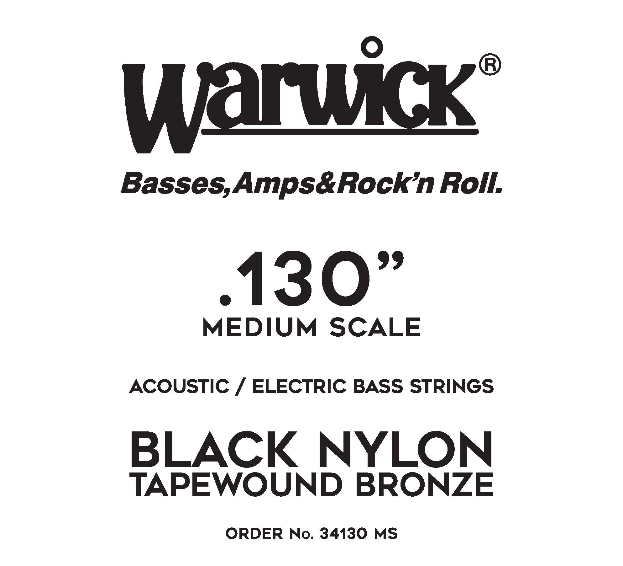Warwick Black Nylon Tapewound Acoustic / Electric - Bass Single String, .130", Medium Scale