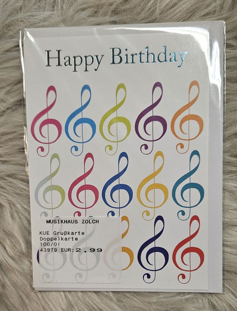 Doppelkarte - Happy Birthday, Violinschlüssel