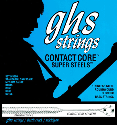GHS Contact Core Super Steels - M5200 - Bass String Set, 4-String, Medium, .045-.105