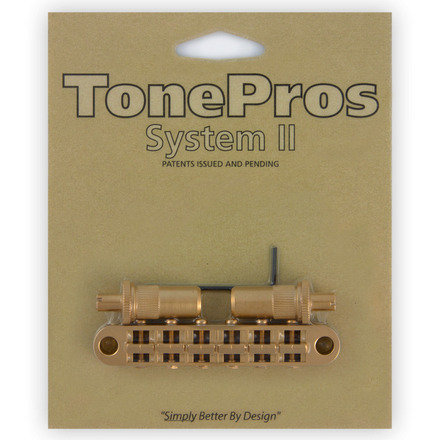 TonePros T3BT SG - Metric Tune-O-Matic Bridge (Large Posts / Notched Saddles) - Satin Gold