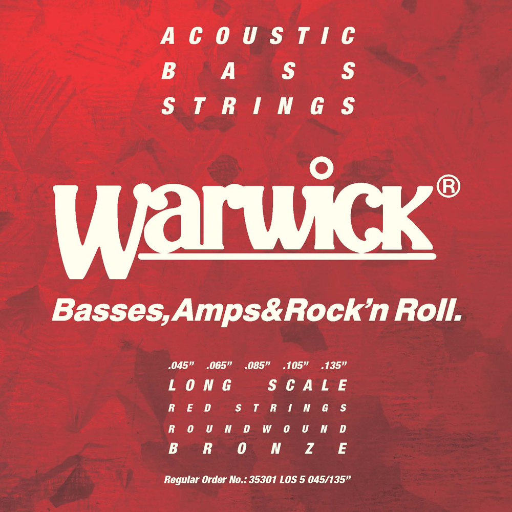 Warwick Red Strings Acoustic Bass String Set, Bronze - 5-String, Medium, .045-.135, Long Scale