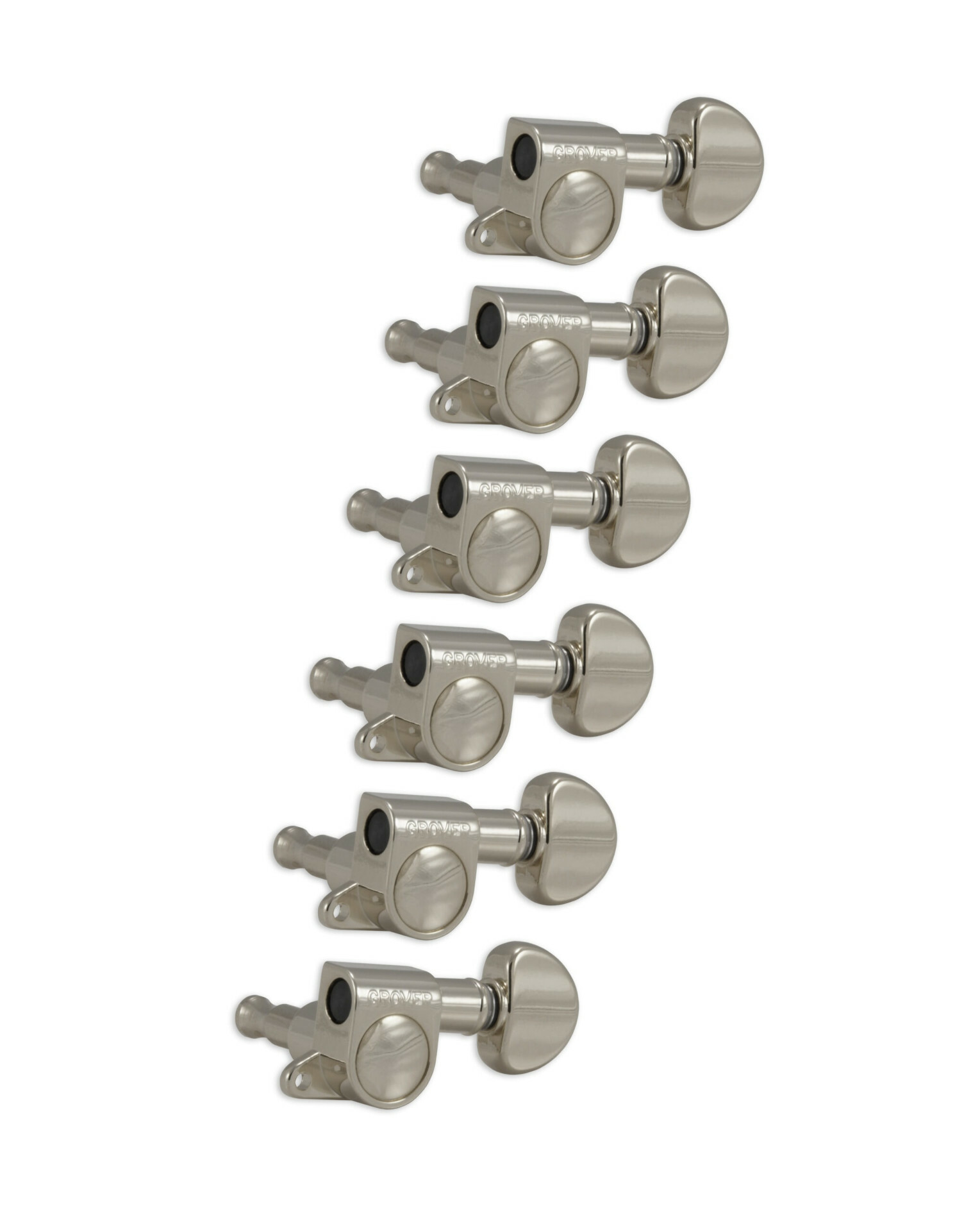 Grover 205N6 Mini Rotomatics with Round Button - Guitar Machine Heads, 6-in-Line, Bass Side (Left) - Nickel