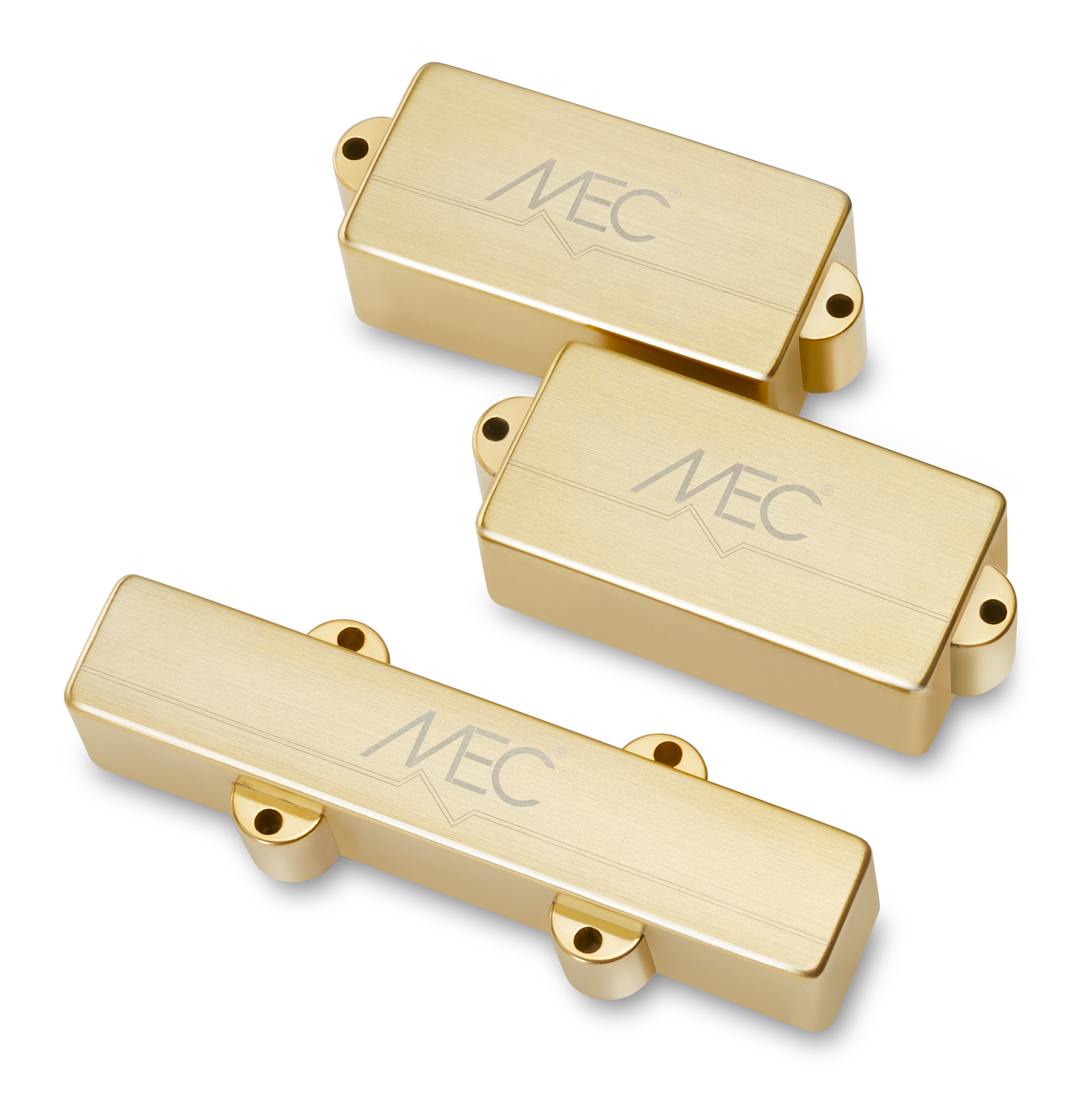 MEC Active P/J-Style Bass Pickup Set, Metal Cover, 4-String - Brushed Gold
