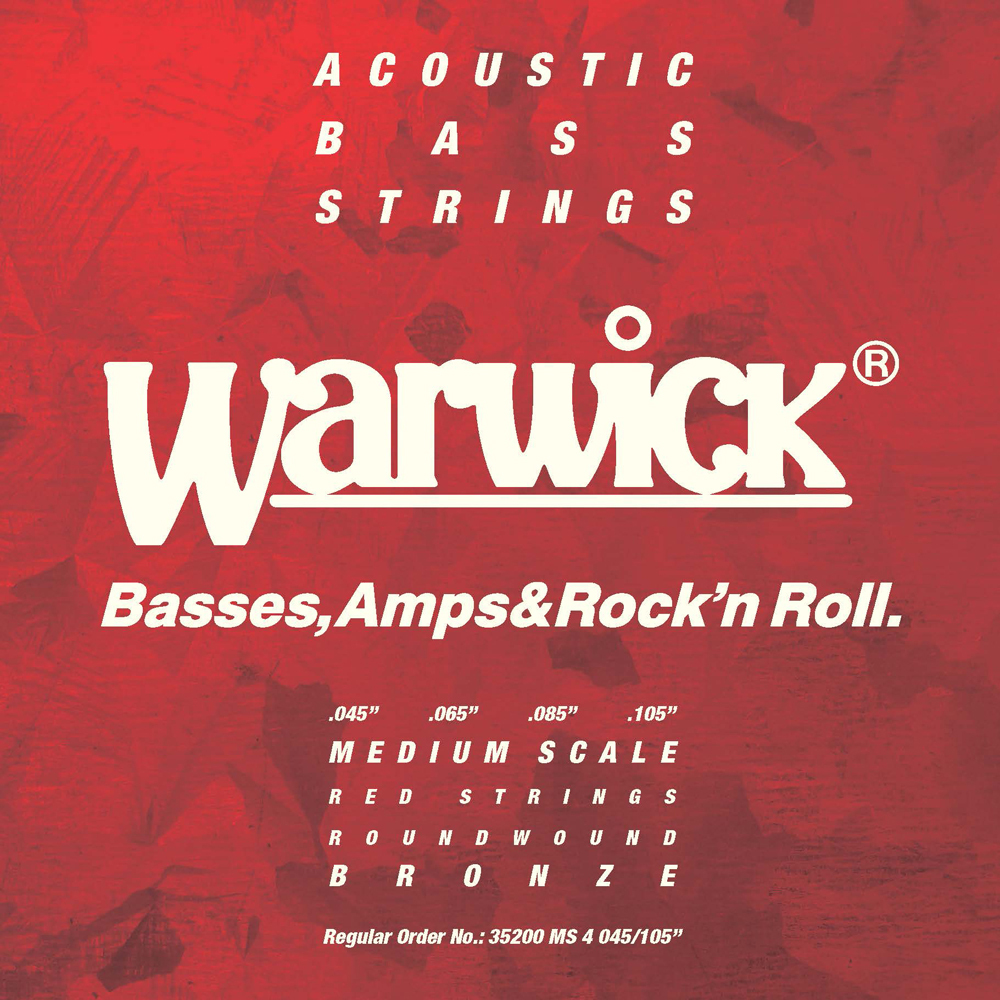 Warwick Red Strings Acoustic Bass String Set, Bronze - 4-String, Medium, .045-.105, Medium Scale