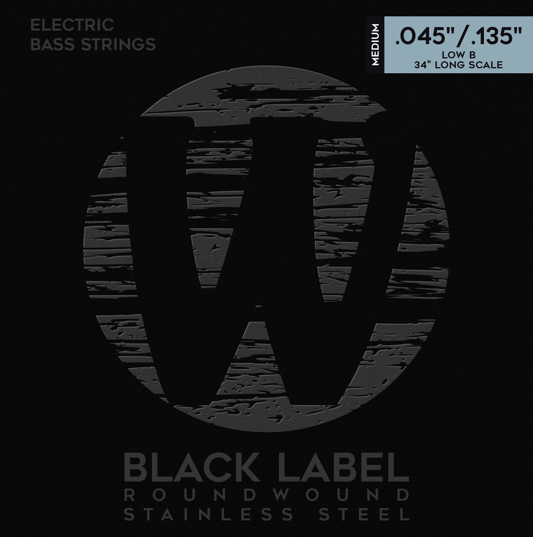 Warwick Black Label Bass String Set, Stainless Steel - 5-String, Low B, Medium, .045-.135