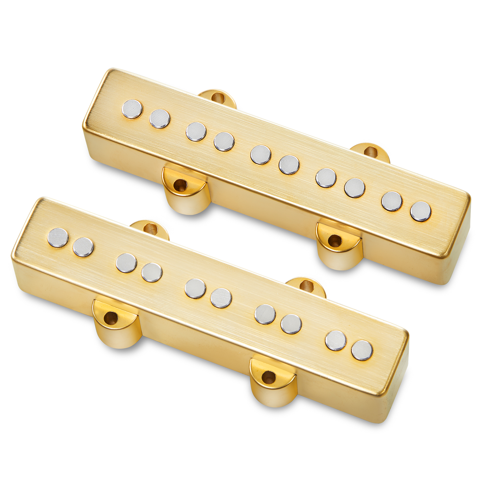 MEC Passive J/J-Style Bass Pickup Set, Metal Cover, Open Pole Pieces, 5-String - Brushed Gold