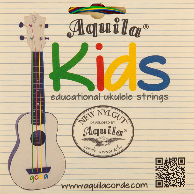 Aquila 138U - Kids Series, Multi-Color Educational Ukulele String Set - GCEA Tuning (High-G), incl. Method and Sticker