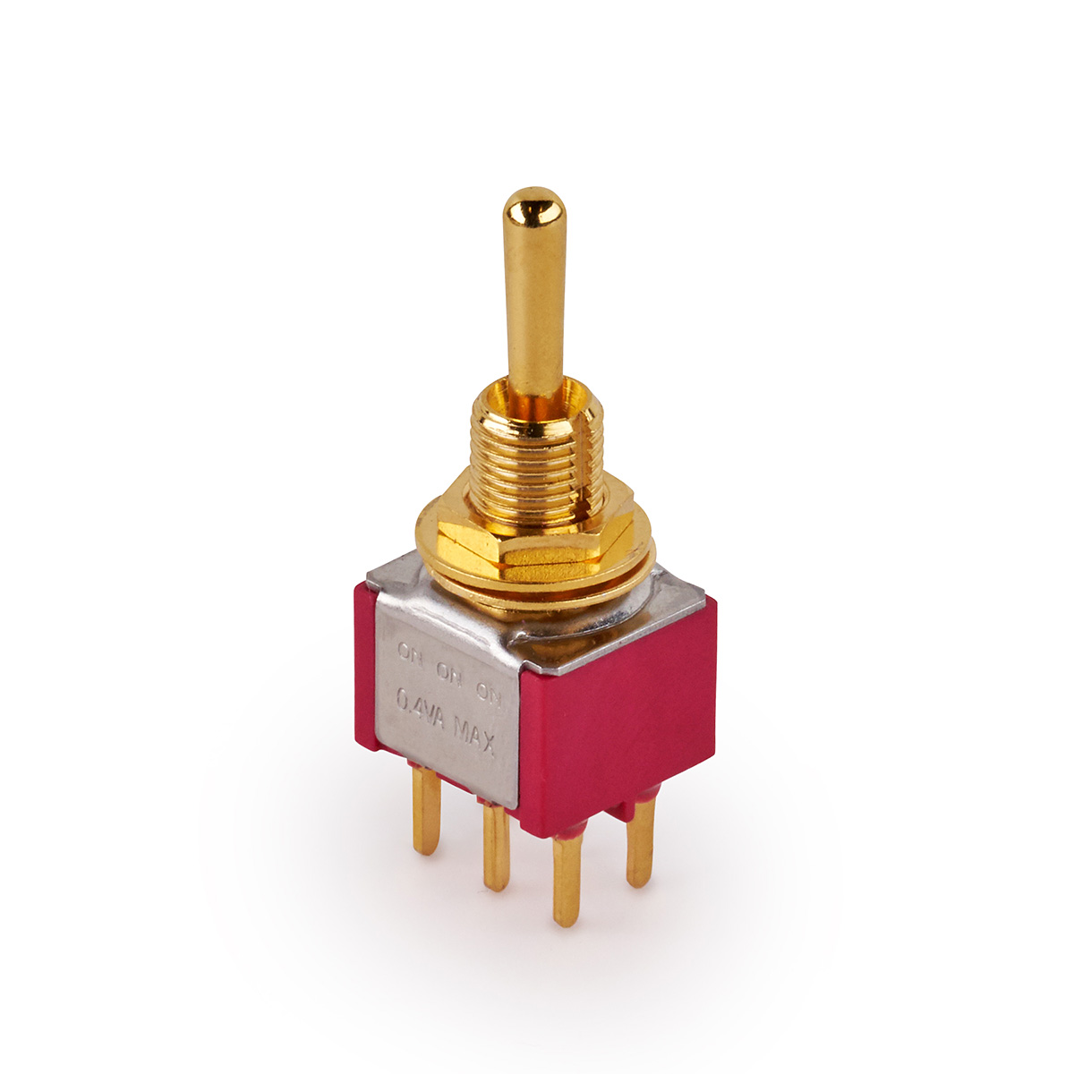 MEC Mini Toggle Switch, Long, Print, ON/ON/ON, DPDT - Gold