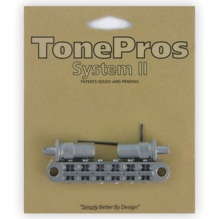 TonePros T3BT SC - Metric Tune-O-Matic Bridge (Large Posts / Notched Saddles) - Satin Chrome