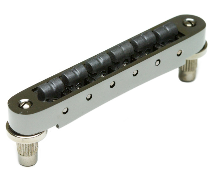 ResoMax PS-8843-BN - NV2 Tune-O-Matic Bridge with String Saver Saddles (Small Posts, 4 mm) - Black Nickel
