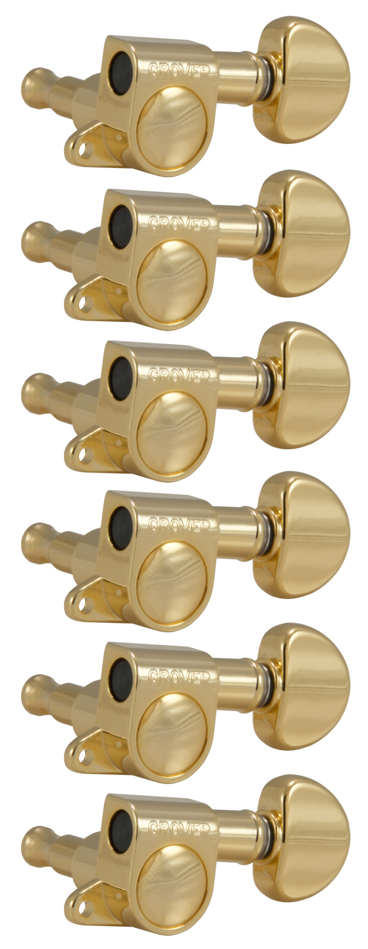 Grover 205G6 Mini Rotomatics with Round Button - Guitar Machine Heads, 6-in-Line, Bass Side (Left) - Gold