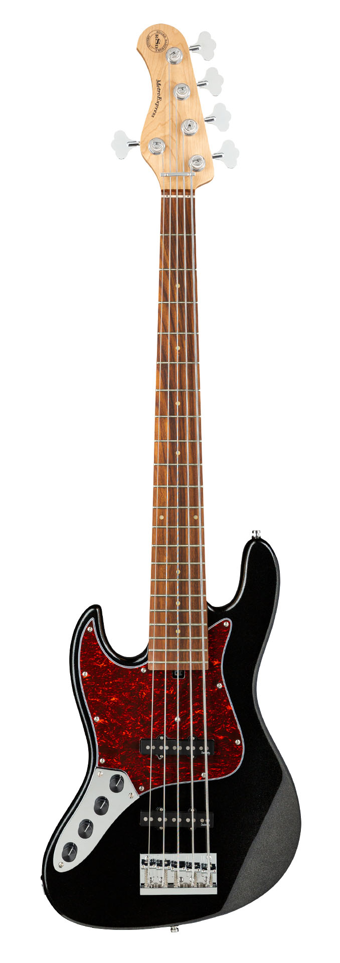 Sadowsky MetroExpress 21-Fret Vintage J/J Bass, Morado Fingerboard, Lefthand, 5-String - Solid Black High Polish