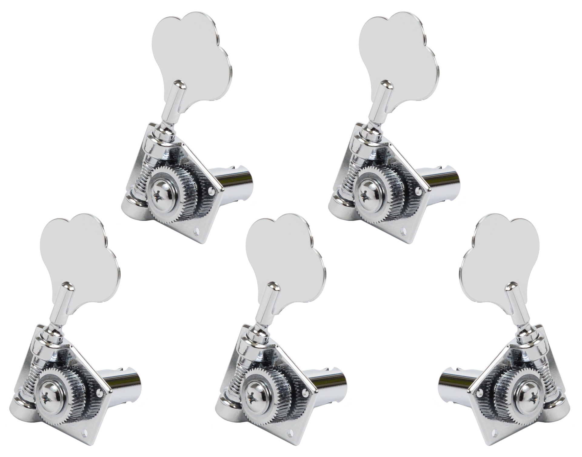 Graph Tech PRB-5411-C0 Ratio Bass Machine Heads, Open Back with Classic Clover Leaf Button - 5-String, 4 + 1 - Chrome