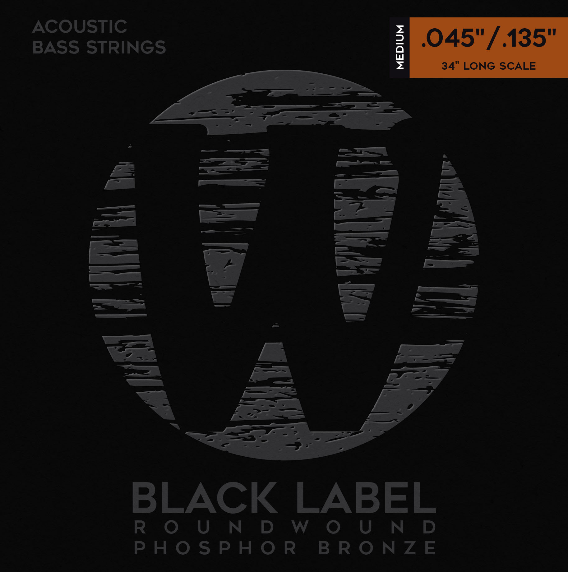 Warwick Black Label Acoustic Bass String Set, Phosphor Bronze - 5-String, Medium, .045-.135, Long Scale