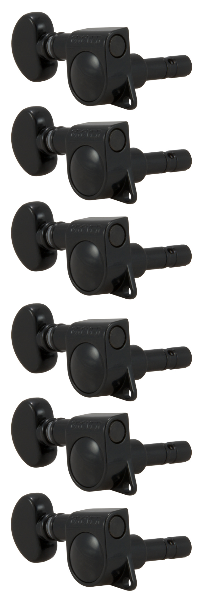 Grover 406BCL6 Mini Locking Rotomatics with Round Button - Guitar Machine Heads, 6-in-Line, Lefthand, Treble Side (Right) - Black Chrome