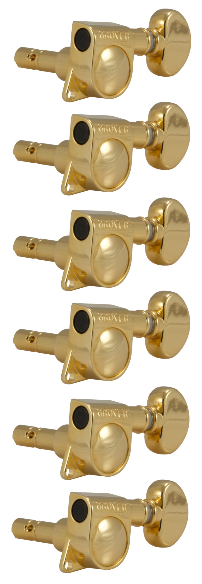 Grover 406G6 Mini Locking Rotomatics with Round Button - Guitar Machine Heads, 6-in-Line, Bass Side (Left) - Gold