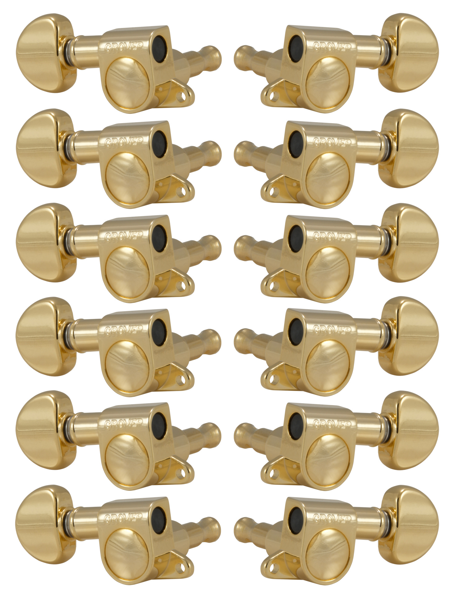 Grover 205G12 Mini Rotomatics with Round Button - 12-String Guitar Machine Heads, 6 + 6 - Gold