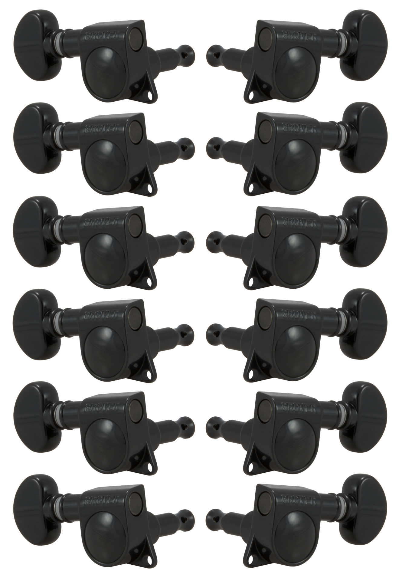 Grover 305BC12 Mid-Size Rotomatics with Round Button - 12-String Guitar Machine Heads, 6 + 6 - Black Chrome