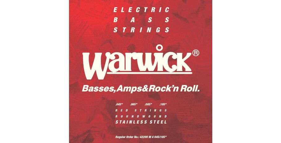 Warwick Red Strings Bass String Set, Stainless Steel - 4-String Set, Medium, .045-.105