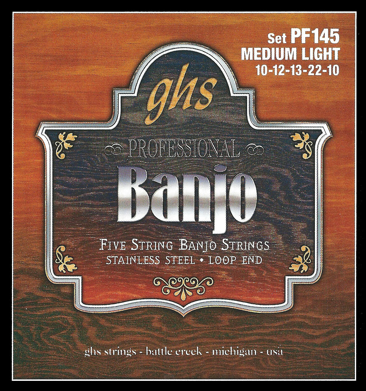 GHS Professional - PF145 - Banjo String Set, 5-String, Loop End, Stainless Steel, Medium Light, .010-.022