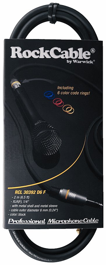 RockCable Microphone Cable - XLR (female) / TS (6.3 mm / 1/4"), Color Coded - 2 m / 6.6 ft