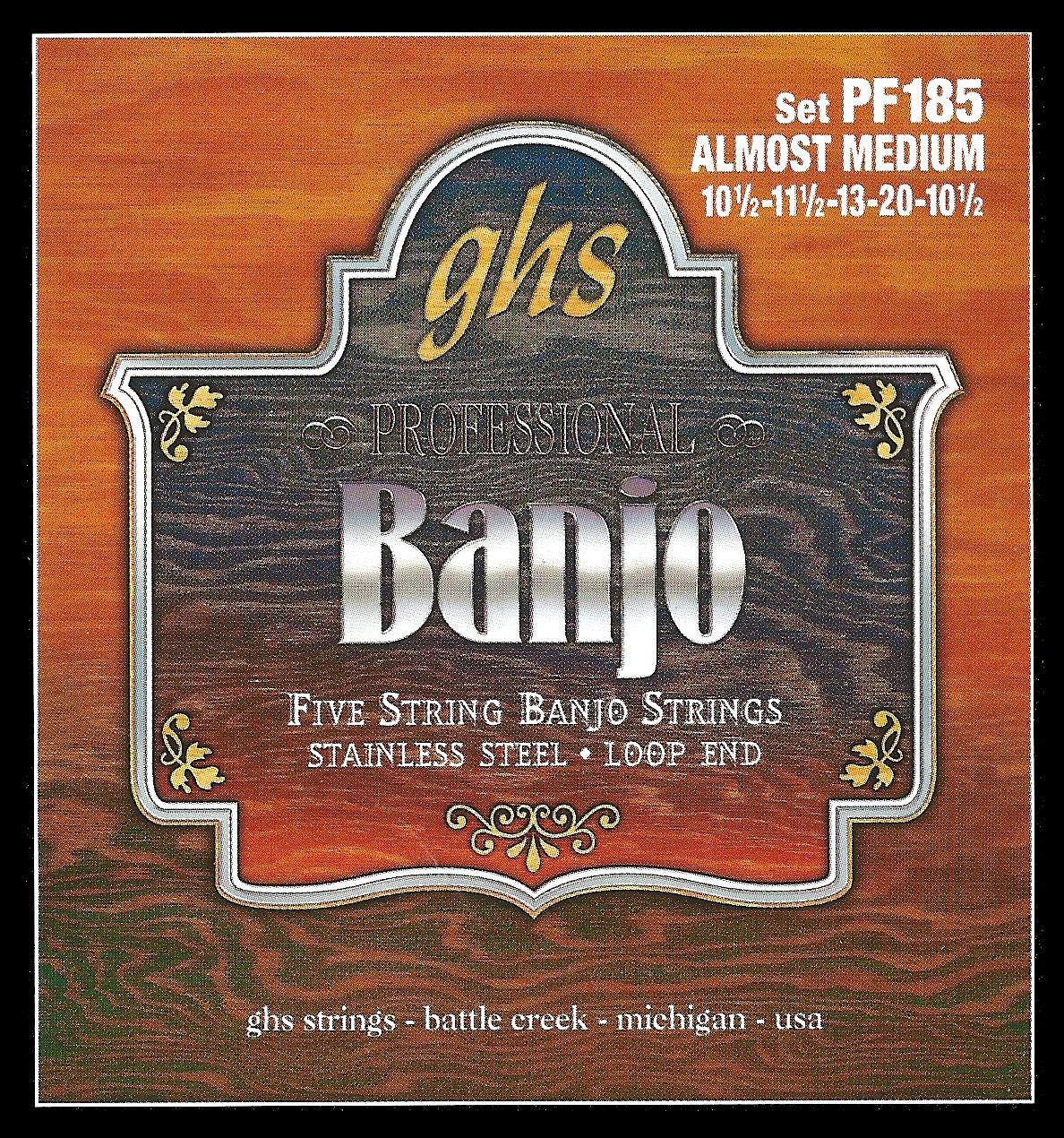 GHS Professional - PF185 - Banjo String Set, 5-String, Loop End, Stainless Steel, Almost Medium, .0105-.020