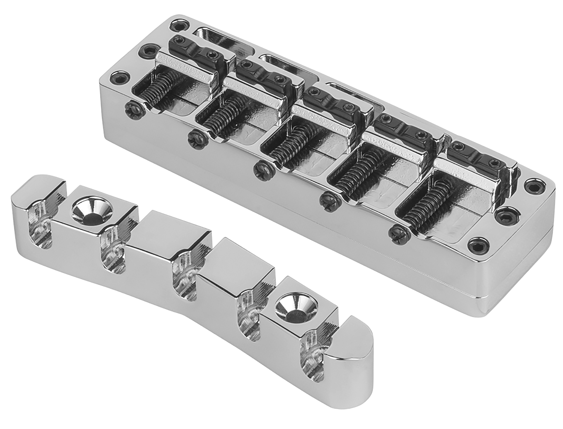 Warwick Parts - 3D Bridge + Tailpiece, 5-String, Broadneck, Brass - Chrome