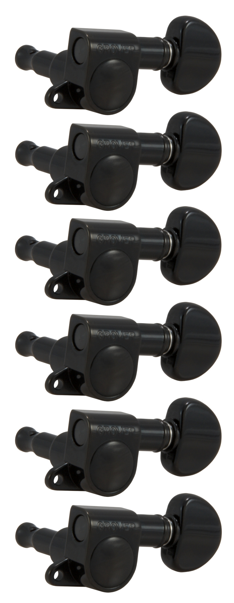 Grover 205BC6 Mini Rotomatics with Round Button - Guitar Machine Heads, 6-in-Line, Bass Side (Left) - Black Chrome