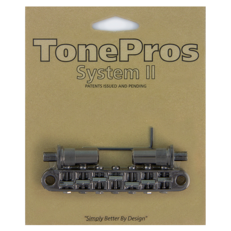 TonePros TP7 CK - 7-String Metric Tune-O-Matic Bridge (Large Posts / Notched Saddles) - Cosmo Black
