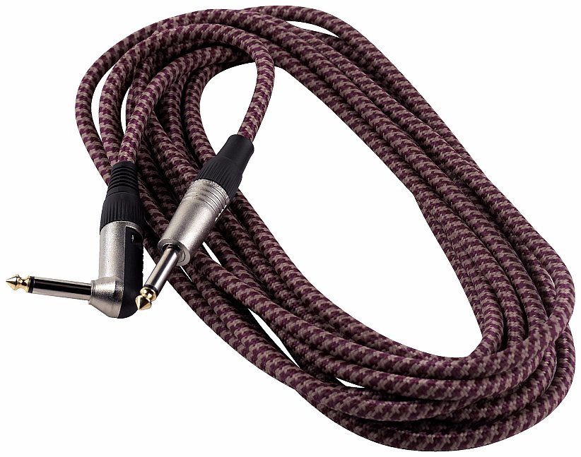 RockCable Instrument Cable - angled / straight TS (6.3 mm / 1/4"), 6 m / 19.7 ft - Bordeaux Tweed