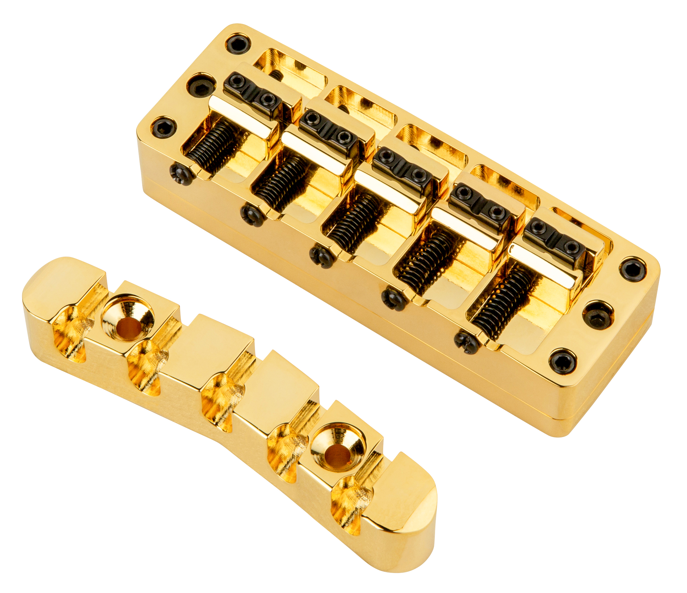 Warwick Parts - 2-Piece 3D Bridge & Tailpiece, 5-String, Brass - Gold