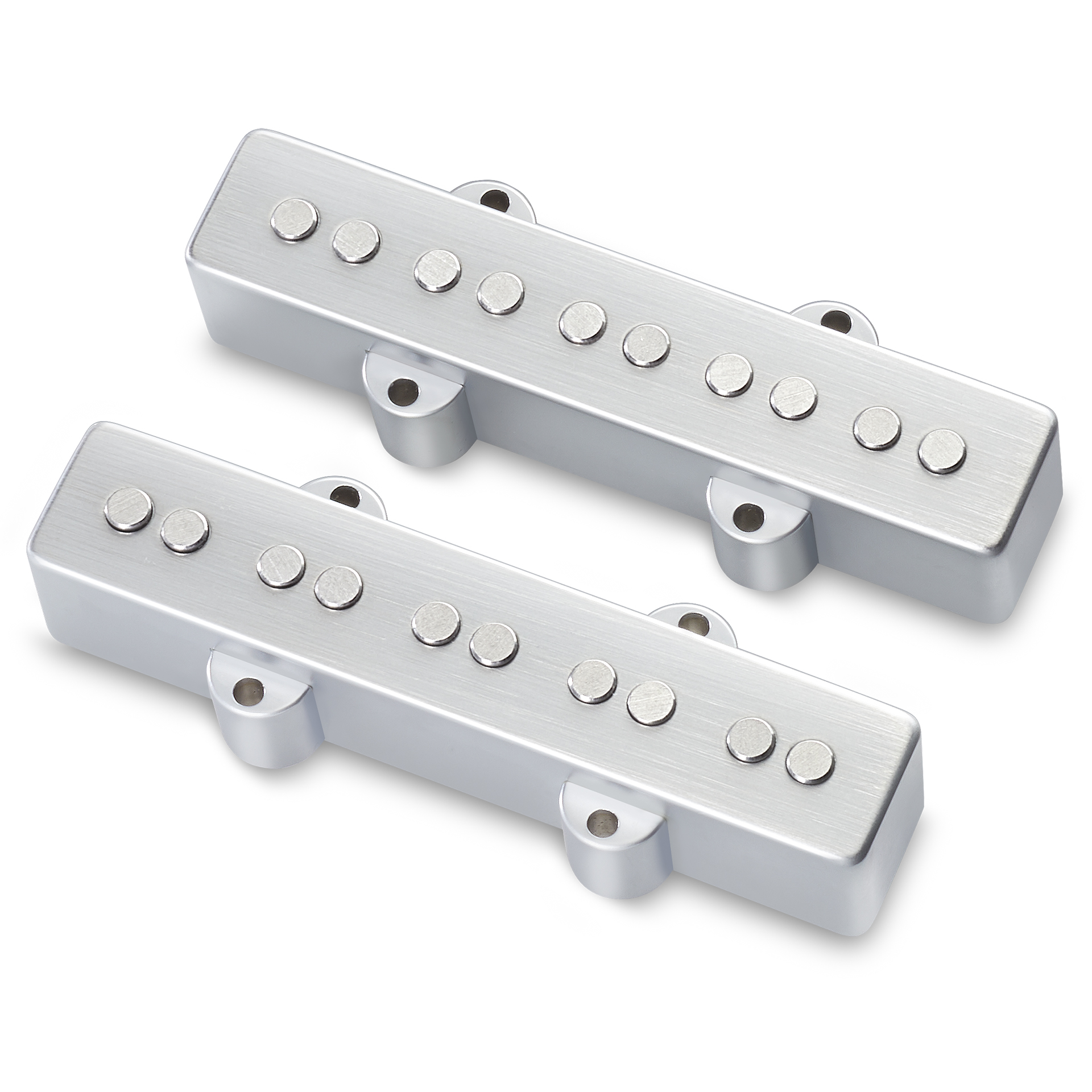 MEC Passive J/J-Style Bass Pickup Set, Metal Cover, Open Pole Pieces, 5-String - Brushed Chrome