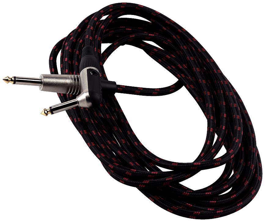 RockCable Instrument Cable - angled / straight TS (6.3 mm / 1/4"), 6 m / 19.7 ft - Black Tweed