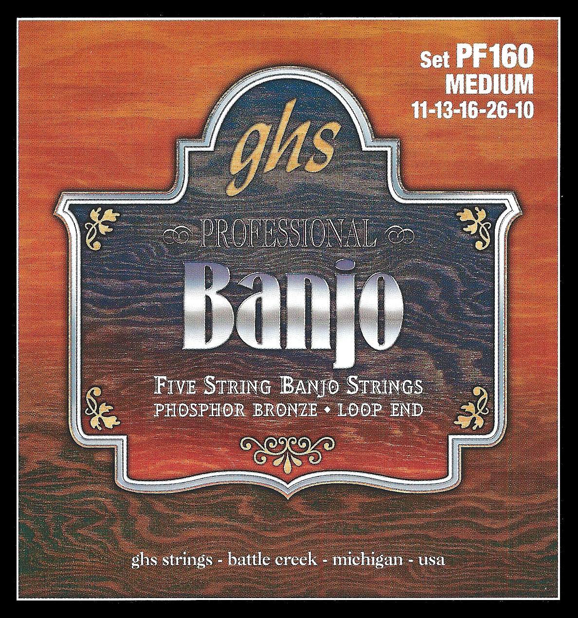 GHS Professional - PF160 - Banjo String Set, 5-String, Loop End, Phosphor Bronze, Medium, .010-.022