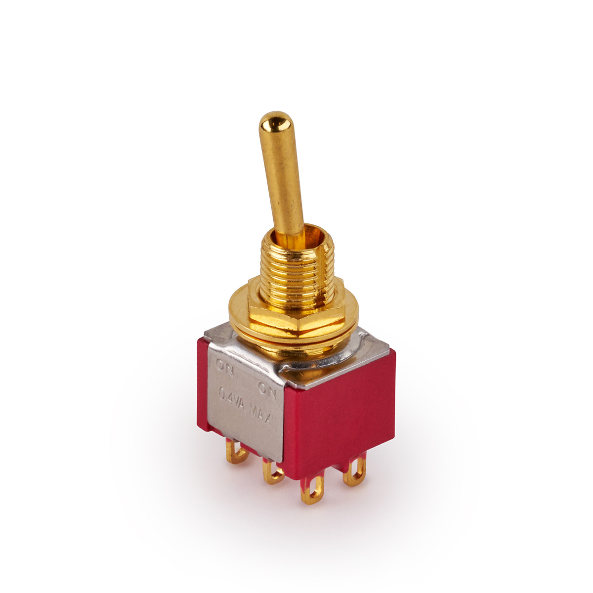 MEC Mini Toggle Switch, Long, Solder Lugs, ON/ON, DPDT - Gold
