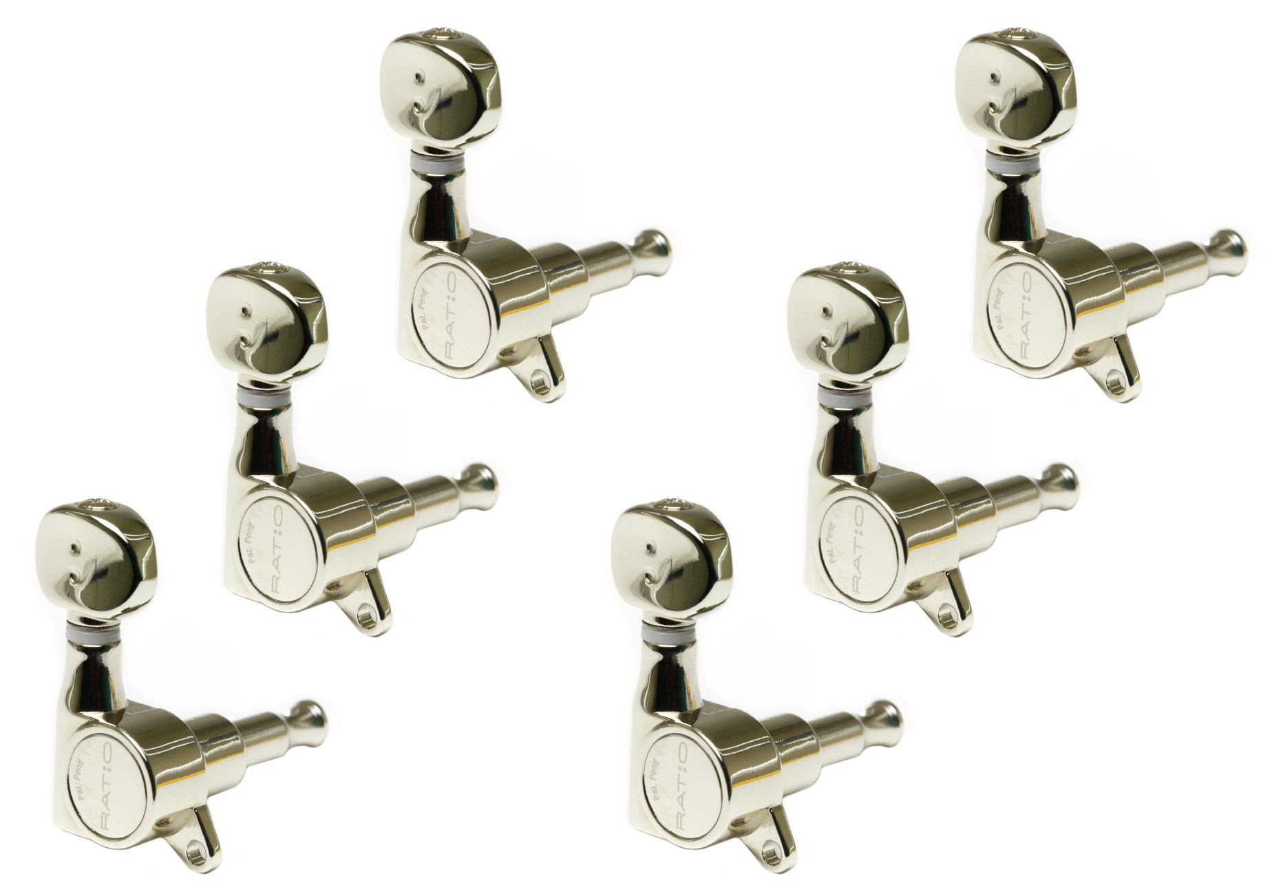 Graph Tech PRN-4731-N0 Ratio Electric Guitar Machine Heads with Classic Button, Offset Screw - 6-in-Line, Bass Side (Left) - Nickel