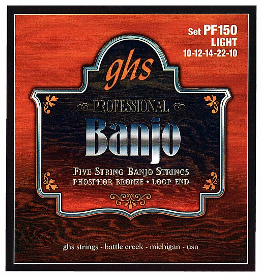 GHS Professional - PF150 - Banjo String Set, 5-String, Loop End, Phosphor Bronze, Light, .011-.022
