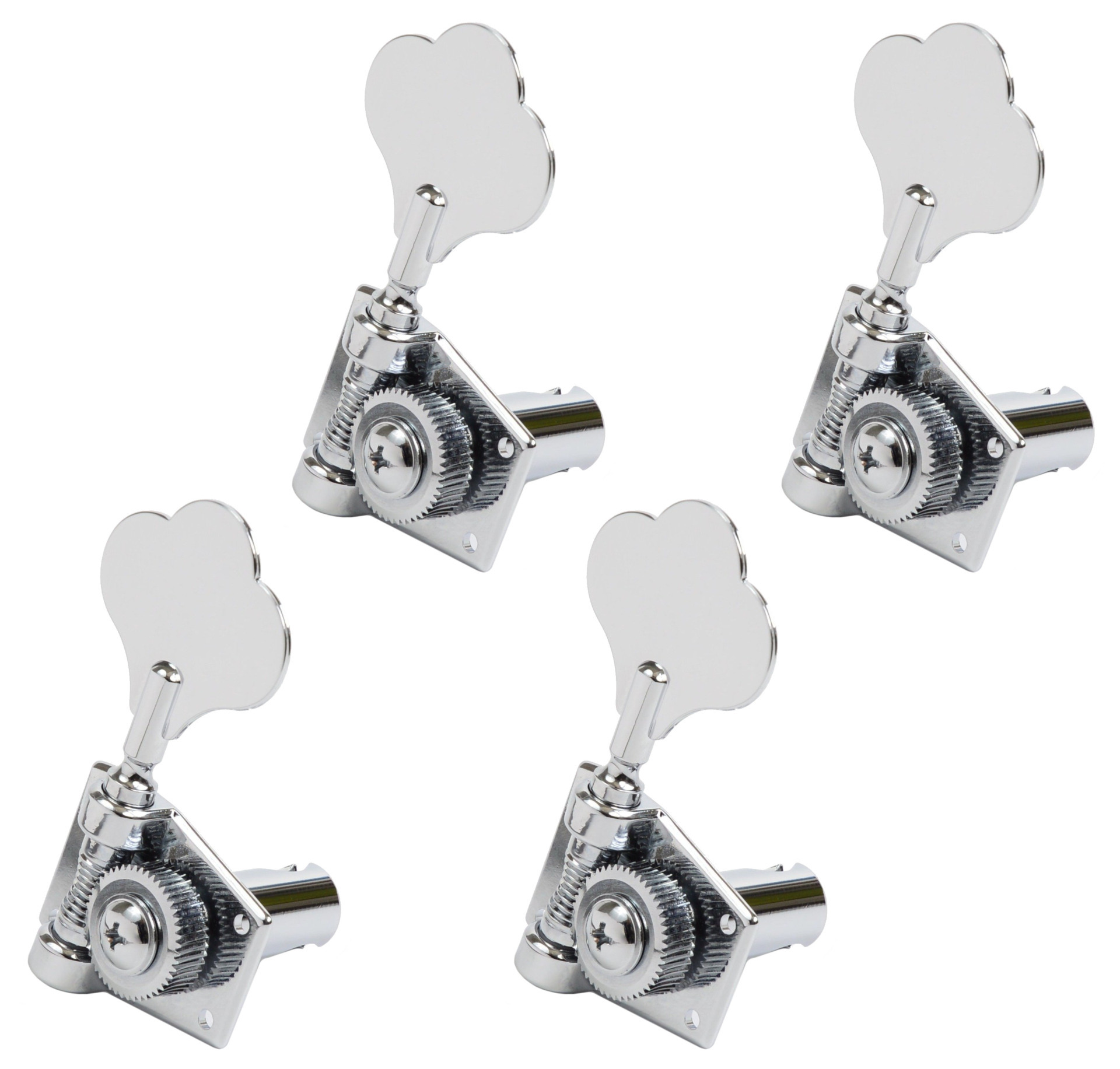 Graph Tech PRB-4401-C0 Ratio Bass Machine Heads, Open Back with Classic Clover Leaf Button - 4-String, 4-in-Line, Bass Side (Left) - Chrome